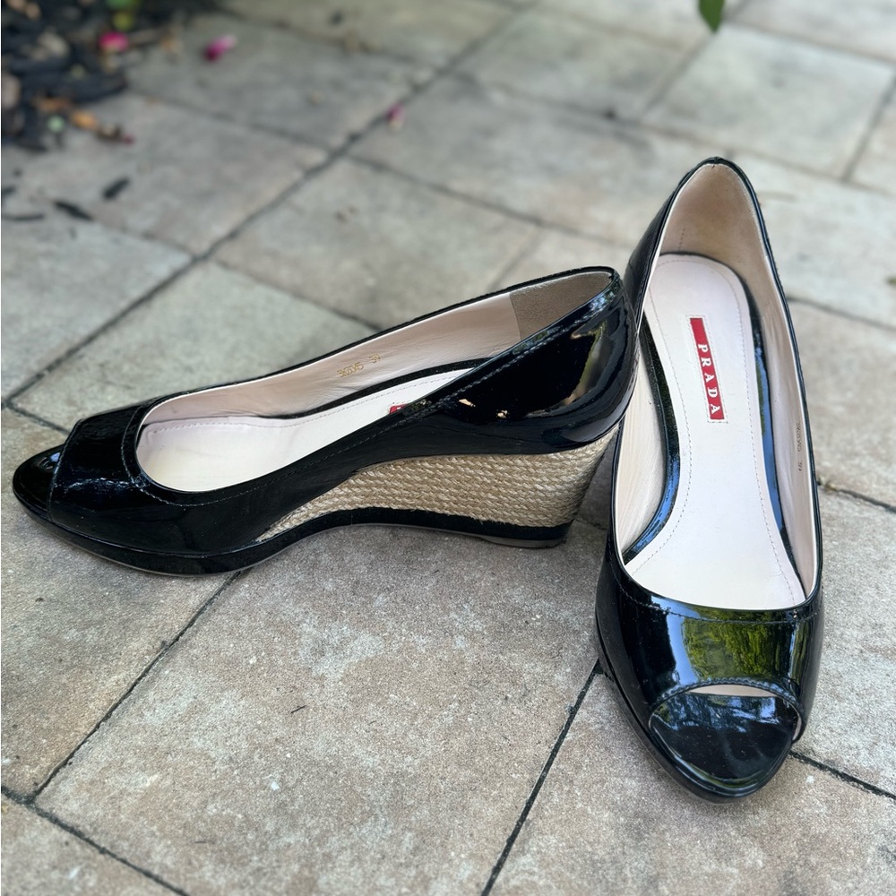 Prada Wedge Sandals In Black Patent 39 - image 1